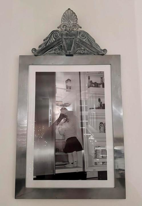 Grote aluminium lijst met paspartout en ornament 60x80cm, Huis en Inrichting, Woonaccessoires | Lijsten, Zo goed als nieuw, 75 cm of meer