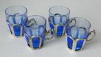 Kleine blauwe glaasjes in houder, Ophalen of Verzenden