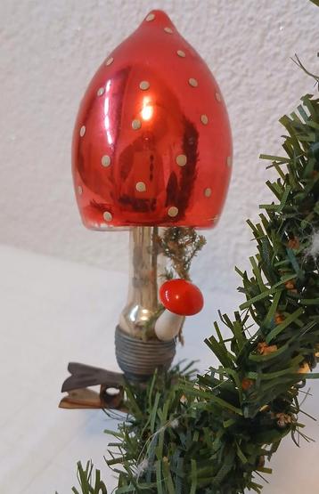 Oude Antieke AJEKO kerstbal Opa Paddenstoel zilversteel z4 beschikbaar voor biedingen