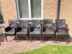 5 eetkamerstoelen, Ophalen, Gebruikt, Bruin, Leer