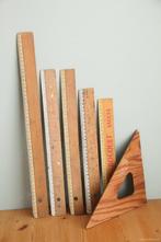 Partij vintage houten linialen, Hobby en Vrije tijd, Tekenen, Overige typen, Gebruikt, Ophalen