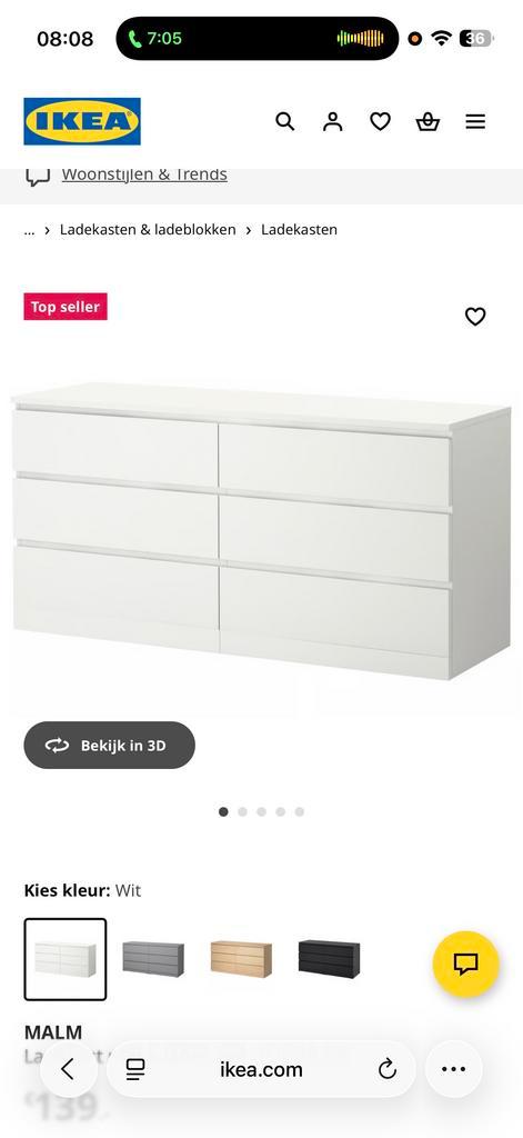 Malm ladekast IKEA met 6 lades en glasplaat - goede staat!, Huis en Inrichting, Kasten | Ladekasten, Zo goed als nieuw, 100 tot 150 cm