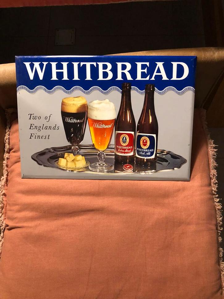 Reclamebord geen emaille bord whitbread bier plaat 1, Verzamelen, Biermerken, Gebruikt, Reclamebord, Plaat of Schild, Overige merken