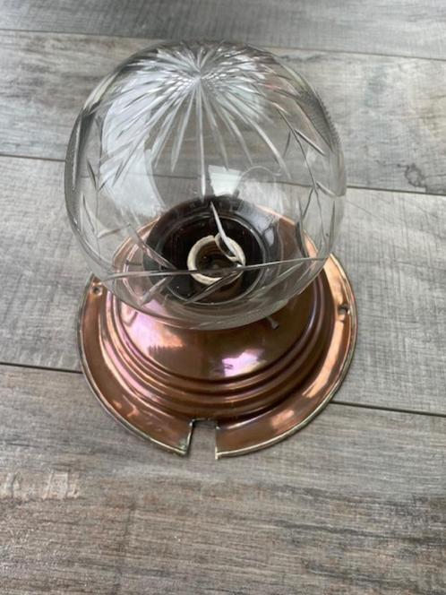 Art Deco plafondlamp., Huis en Inrichting, Lampen | Plafondlampen, Gebruikt, Glas, Metaal, Ophalen of Verzenden