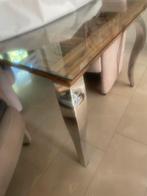 Mooie Eettafel met glazen blad en metalen poten, 100 tot 150 cm, Vier personen, Rechthoekig, 50 tot 100 cm