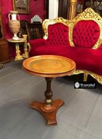 Antieke tafel hout - bijzettafel dienblad rond - koper goud, Huis en Inrichting, Tafels | Salontafels, 50 tot 100 cm, 50 tot 75 cm