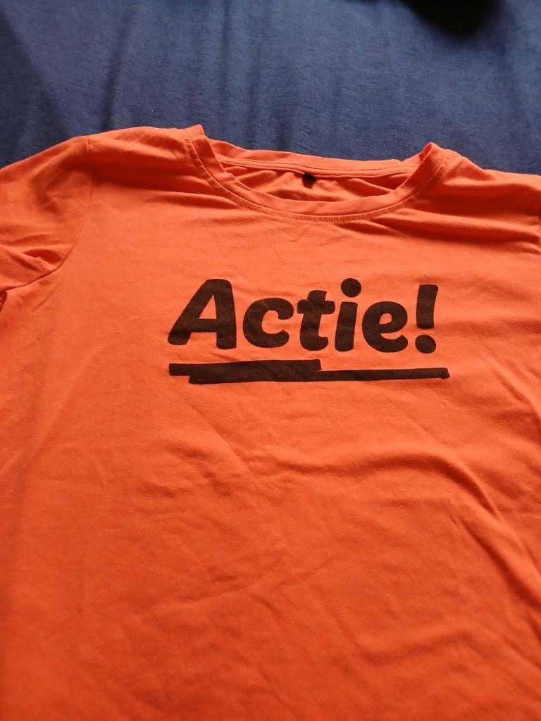 Oranje T-shirt met 'Actie!' print, Ophalen of Verzenden, Gedragen, Oranje