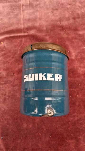 Vintage Emaille Suikerpot 'Suiker' Blauw beschikbaar voor biedingen