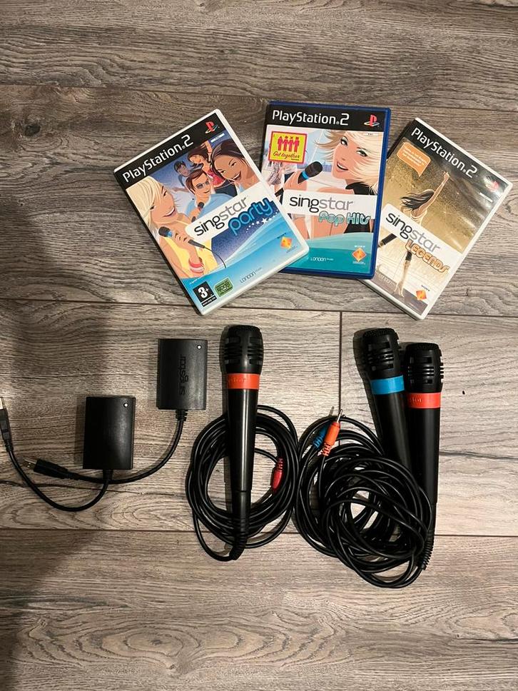 Singstar set Ps2 3 microfoons en 3 games, Spelcomputers en Games, Games | Sony PlayStation 2, Zo goed als nieuw, Ophalen of Verzenden