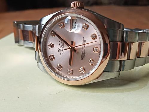 ROLEX DATE JUST 31 MM ROZE WIJZERPLAAT MET BRILJANT €7750, Sieraden, Tassen en Uiterlijk, Horloges | Dames, Zo goed als nieuw