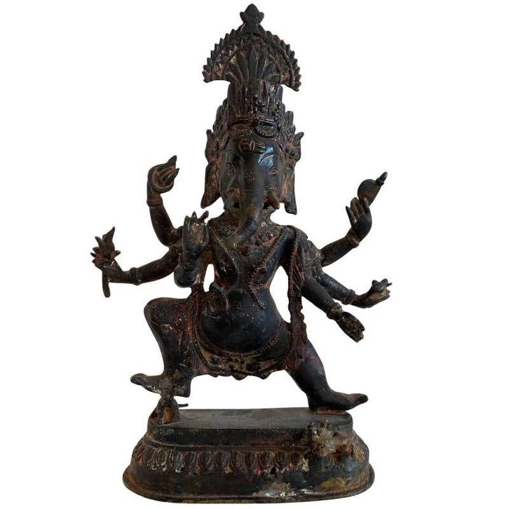 Antiek bronzen tempelbeeld van een dansende Ganesha LOT 163, Huis en Inrichting, Woonaccessoires | Boeddhabeelden, Gebruikt, Ophalen of Verzenden