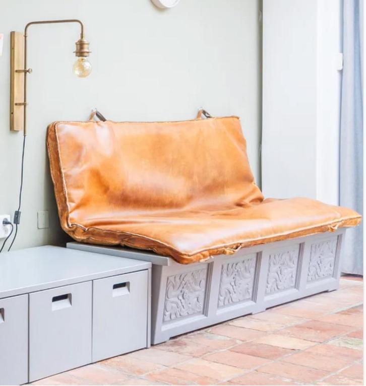 Vintage leren gymmat / gymnastiekmat / bank, Huis en Inrichting, Banken | Sofa's en Chaises Longues, Gebruikt, 150 tot 200 cm