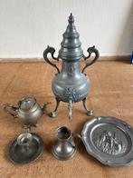 Tinnen decoratie en servies met details, Antiek en Kunst, Antiek | Tin, Ophalen of Verzenden