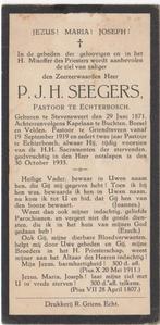 Pastoor P.J.H. Seegers 1871 Stevensweert + 1933 Echt, 62 jr, Verzamelen, Verzenden, Bidprentje