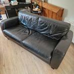 Bank Leer Twee-en-halfzits Zwart - Gebruikt, Goede Staat, Huis en Inrichting, Banken | Bankstellen, Ophalen, Gebruikt, 150 tot 200 cm