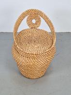 Vintage Grote Rogge Stro Opbergmand kruk ’60 riet mand, Rond, Ophalen of Verzenden, N, Riet
