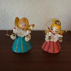 Twee vintage engelen met wattenhoofd en kaarsen, Diversen, Kerst, Ophalen of Verzenden, Gebruikt