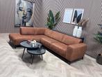 ZGAN Moderne Industriële Cognac Hoekbank - 275 x 210, 250 tot 300 cm, -, Industrieel modern hoekbank cognac microleer leer, -