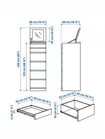 Malm  laden kast met spiegel  nieuw ikea - afbeelding 6