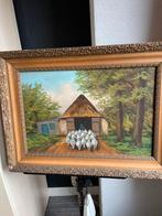 Schilderij: Herder met schapen bij schuur, Antiek en Kunst, Kunst | Schilderijen | Klassiek, Ophalen of Verzenden