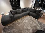 Grote antraciet hoekbank met poef - Beschadigd, Gebruikt, Hoekbank, 300 cm of meer, Ophalen of Verzenden