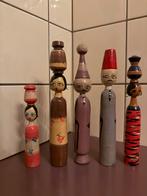 Vijf retro kokeshi handbeschilderde Egyptische houten poppen, Ophalen of Verzenden