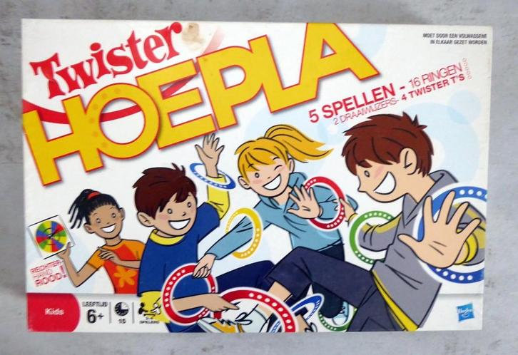 Twister hoepla spel voor 2-4 spelers, vanaf 6 jaar, Hobby en Vrije tijd, Gezelschapsspellen | Bordspellen, Zo goed als nieuw, Drie of vier spelers