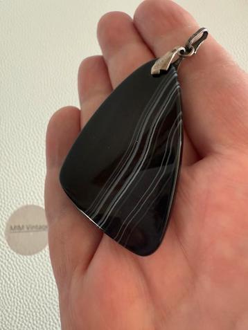 Q189/ Vintage Grote Zilveren AGAAT Hanger beschikbaar voor biedingen