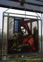 Glas in lood gebrandschilderd raam glas vrouw m. zilverweger, Ophalen of Verzenden