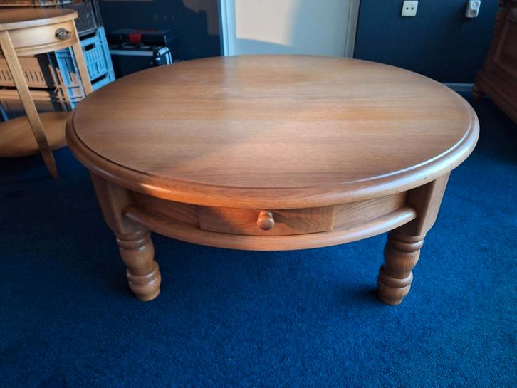 Salontafel bijzettafel rond massief eiken met lades, Huis en Inrichting, Tafels | Bijzettafels, Gebruikt, Rond, 45 tot 60 cm, 75 cm of meer