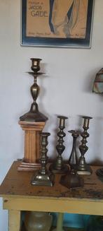 Lotje antieke   koperen kandelaars, Ophalen of Verzenden, Koper of Brons