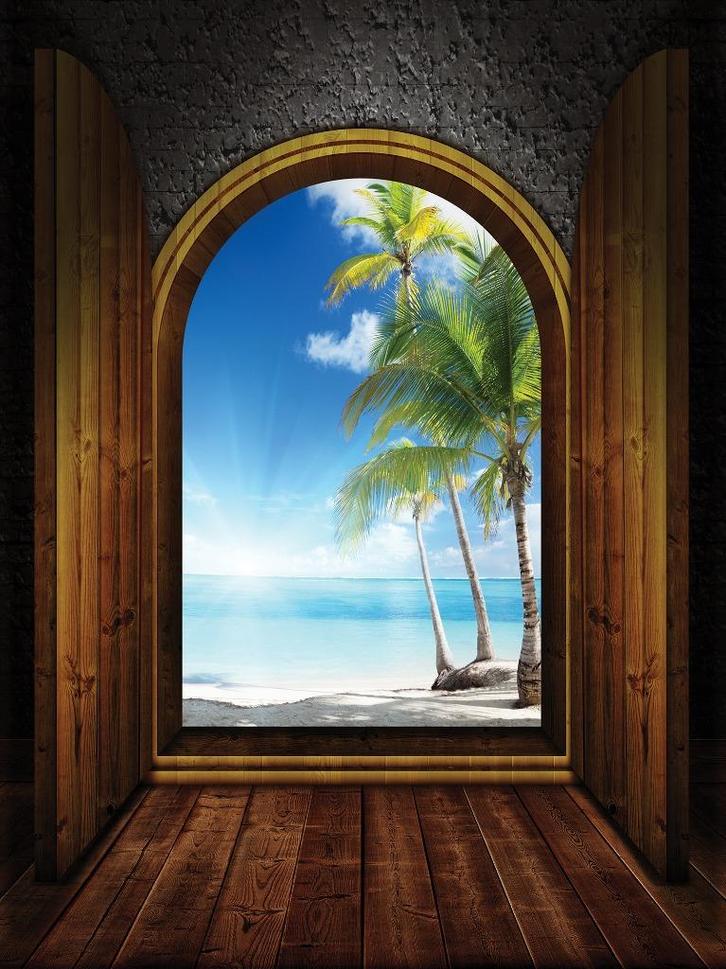 Deuren Palmboom fotobehang 3D, 3D behang, Fotobehang4you, Huis en Inrichting, Stoffering | Behang, minder dan 10 m², Verzenden