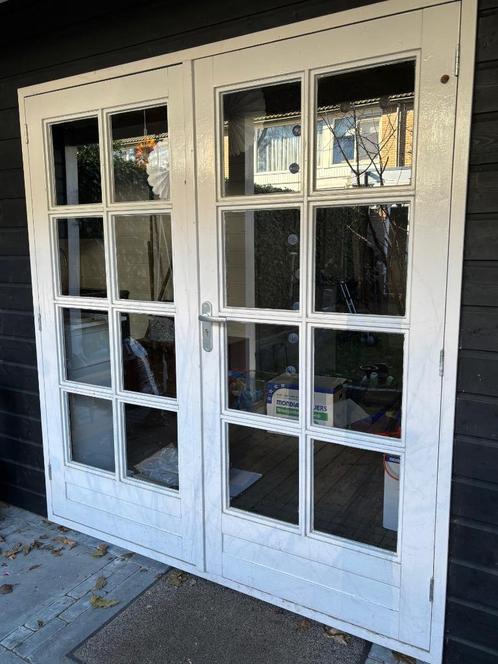 Dubbele tuindeur tuinhuis, Doe-het-zelf en Verbouw, Deuren en Horren, Gebruikt, Buitendeur, 200 tot 215 cm, 120 cm of meer, Glas