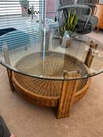 Rotan Salontafel met Glazen Blad - Rond - Vintage Boho Stijl, Ophalen, 50 tot 100 cm, Rond, Minder dan 50 cm