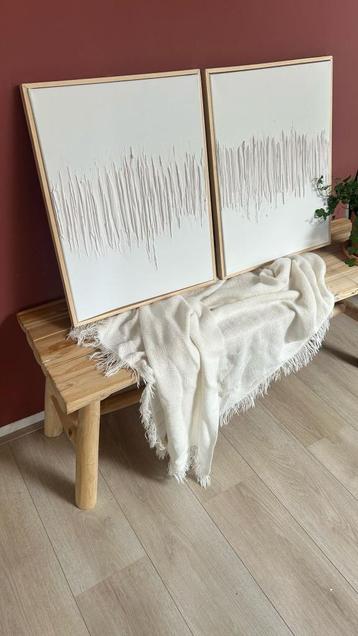 Duo schilderijen abstract | verticale lijnen crème | +Lijst beschikbaar voor biedingen