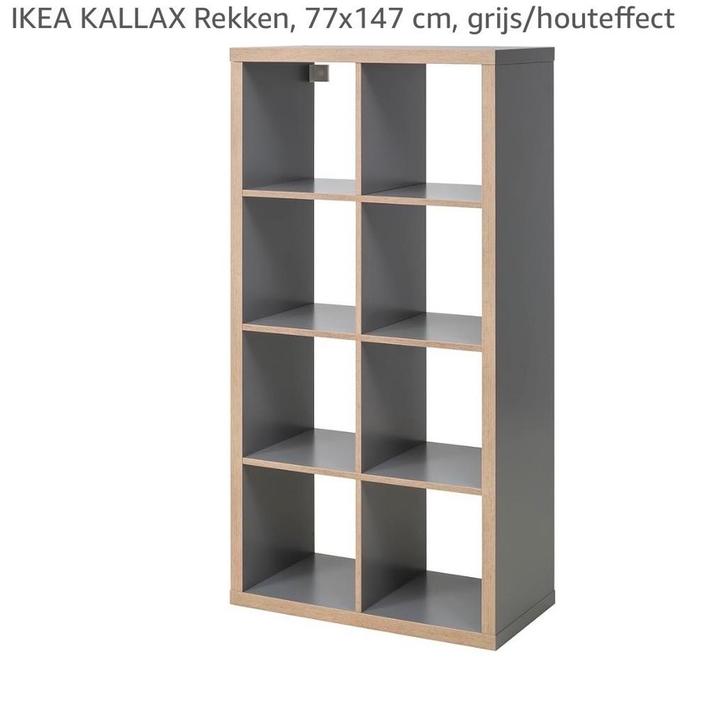 IKEA Kallax Kast - Grijs/Hout Effect - 77x147cm, Huis en Inrichting, Kasten | Boekenkasten, Zo goed als nieuw, 50 tot 100 cm, 100 tot 150 cm