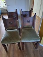 4 x eetkamer stoelen art deco stijl groene bekleding zitting, Huis en Inrichting, Stoelen, Ophalen, Hout, Gebruikt, Overige kleuren