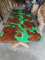 Epoxy tafel 250 x 100 , groen met suarhout., Ophalen, 50 tot 100 cm, Vijf personen of meer, Rechthoekig
