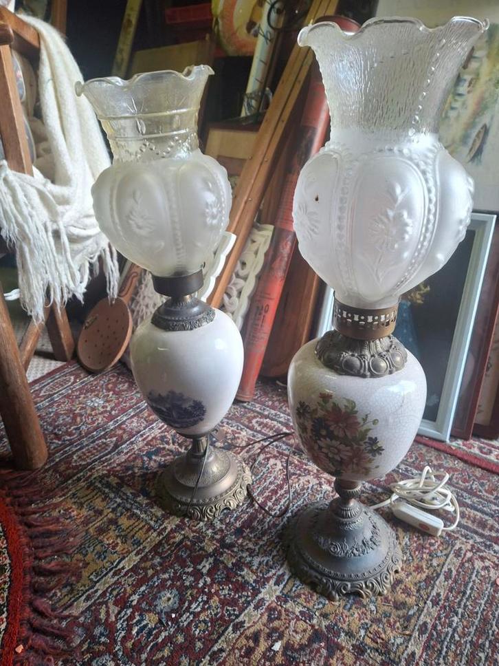 Antieke Olielampen Omgebouwd tot Elektrische Lampen, Antiek en Kunst, Antiek | Lampen, Ophalen of Verzenden