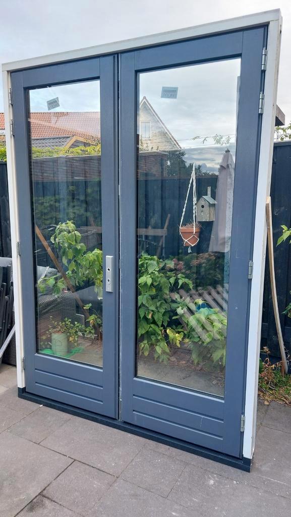 dubbele openslaande deuren tuindeuren met kozijn, Doe-het-zelf en Verbouw, Kozijnen en Schuifpuien, Gebruikt, Deurkozijn, Hout