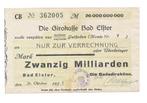 Duitsland 20 miljard Mark 1923 bon Girobank Bad Elster