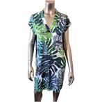 Jurk Geisha leafprint blauw/groen/wit maat 36/38, Geisha, Zo goed als nieuw, Knielengte, Maat 36 (S)