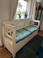 Houten vintage bank met klep en veel bergruimte, Ophalen of Verzenden, Gebruikt
