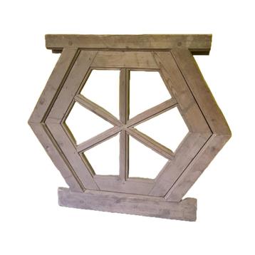 Houten hexagonale raamkozijn met raam 1e helft 20e eeuw beschikbaar voor biedingen