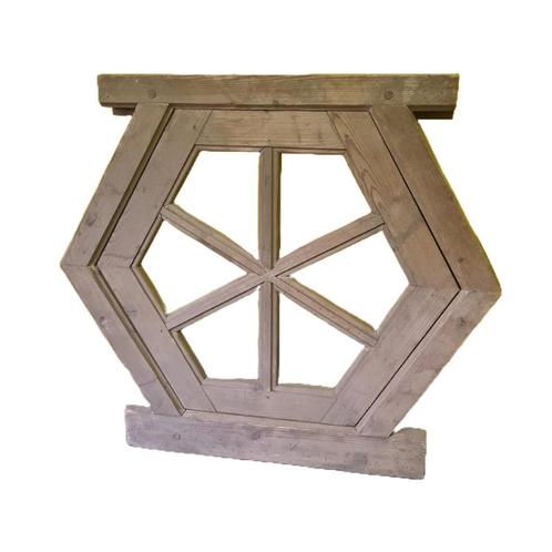 Houten hexagonale raamkozijn met raam 1e helft 20e eeuw, Antiek en Kunst, Antiek | Overige Antiek, Ophalen of Verzenden