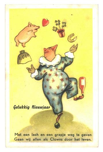 r .978127 Vintage Oude ansichtkaart Clown - Gelukkig Nieuwj beschikbaar voor biedingen