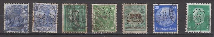 7 zegels Duitse Rijk met perfin, Postzegels en Munten, Postzegels | Europa | Duitsland, Gestempeld, Duitse Keizerrijk, Ophalen of Verzenden