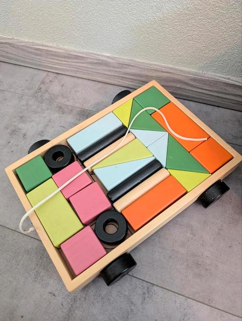 IKEA Houten Trekspeelgoed met 22 Kleurige Blokken, Kinderen en Baby's, Speelgoed | Houten speelgoed, Gebruikt, Overige typen, Ophalen of Verzenden