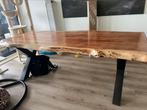 Massief hout eettafel 220 x 100 cm organisch boomstam, Ophalen, 100 tot 150 cm, 200 cm of meer, Zo goed als nieuw