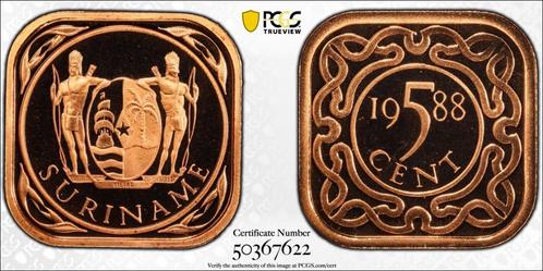 Suriname. 5 Cent 1988 PR69DCAM PCGS, Postzegels en Munten, Munten | Nederland, Losse munt, 5 cent, Koningin Beatrix, Ophalen of Verzenden